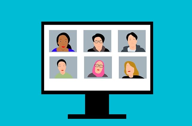 Bilden föreställer en illustration av en dator med sex människor. 